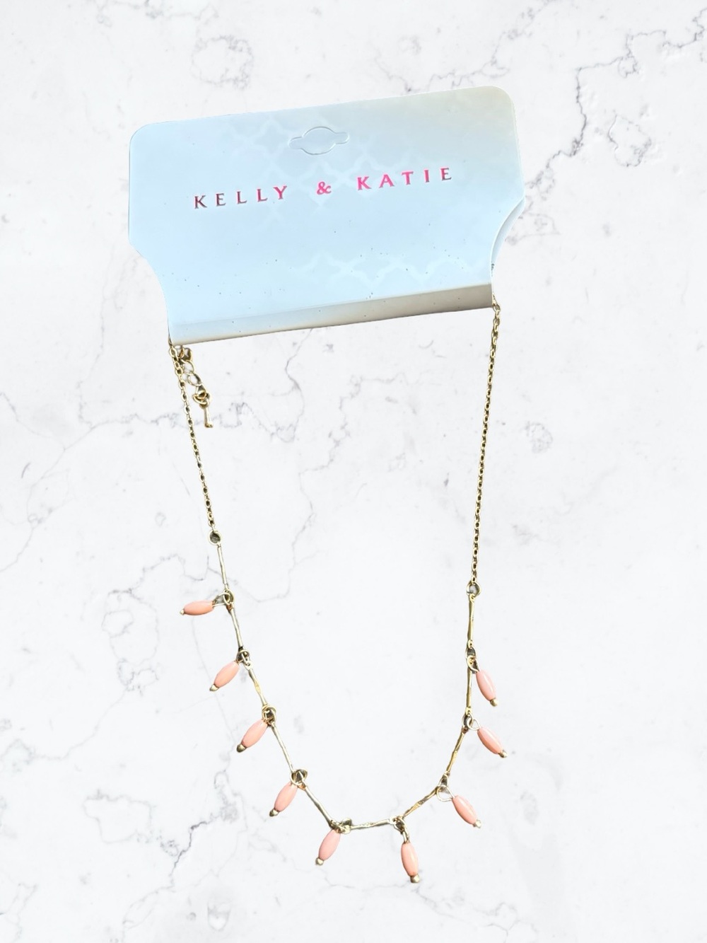 Kelly & Katie Gold-Tone Necklace with Blush Pink Teardrops